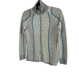 Smartwool Cardigan Sweater Gray Snowflake Pattern Full Zip Size Small